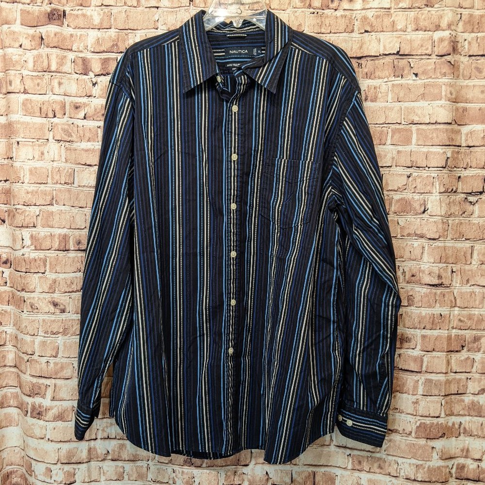 Nautica Shirt Long Sleeve Button Down 80's Two-Ply Cotton Size XL